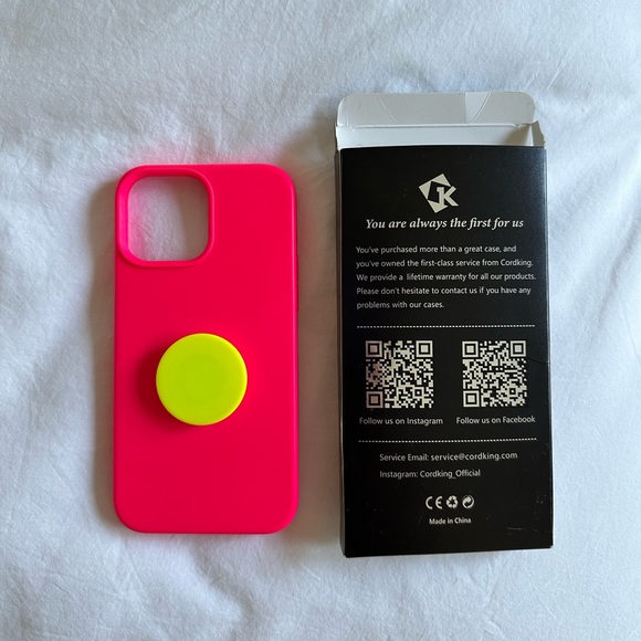 iPhone 13 Pro Max Case, Hot Pink + Popsocket, Neon - Picture 3 of 6
